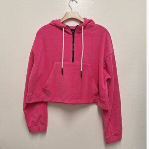 Hot Pink Fleece Cropped Hoodie, size L